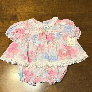 NWT Vintage 90s Floral Baby Dress with Lace Trim